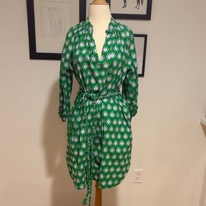 Green Printed Shirt Dress with Tie Waist